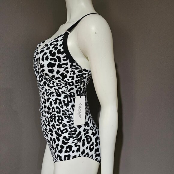 Calvin Klein Twist Tummy Control One-Piece Leopard Print - Picture 3 of 14